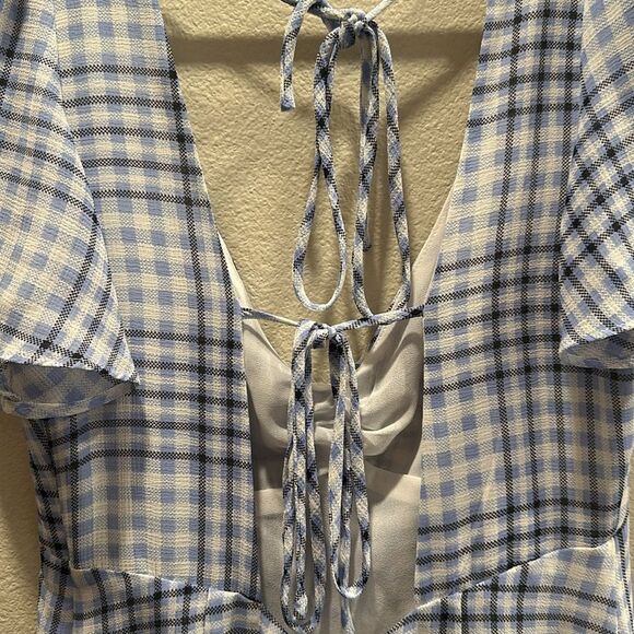 Urban Outfitters Spring Showers Blue Plaid Chiffon Dress Size Med Preppy - Picture 7 of 11